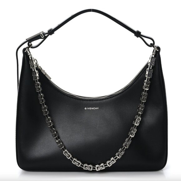 $1590 Givenchy SS 22 Black Smooth Leather Moon Cut Out Chain Small Shoulder Bag - Picture 1 of 14